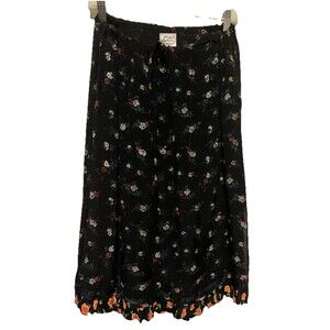 Cute Options Black Floral Rayon Skirt Adjustable Drawstring Waist M Ruffle Hem